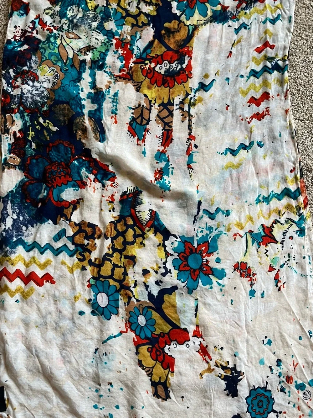 Fraas White Scarf with Multicolor Floral and Abstract Print